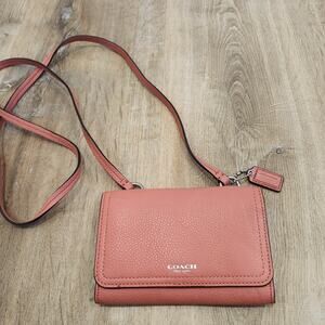 Coach New York Anna Foldover Pink Pebbled Crossbody Purse Clutch Crossbody